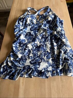 Ocean Dreams White Blue Swim Dress w/ Adjustable Crisscross Straps Plus Size 22W